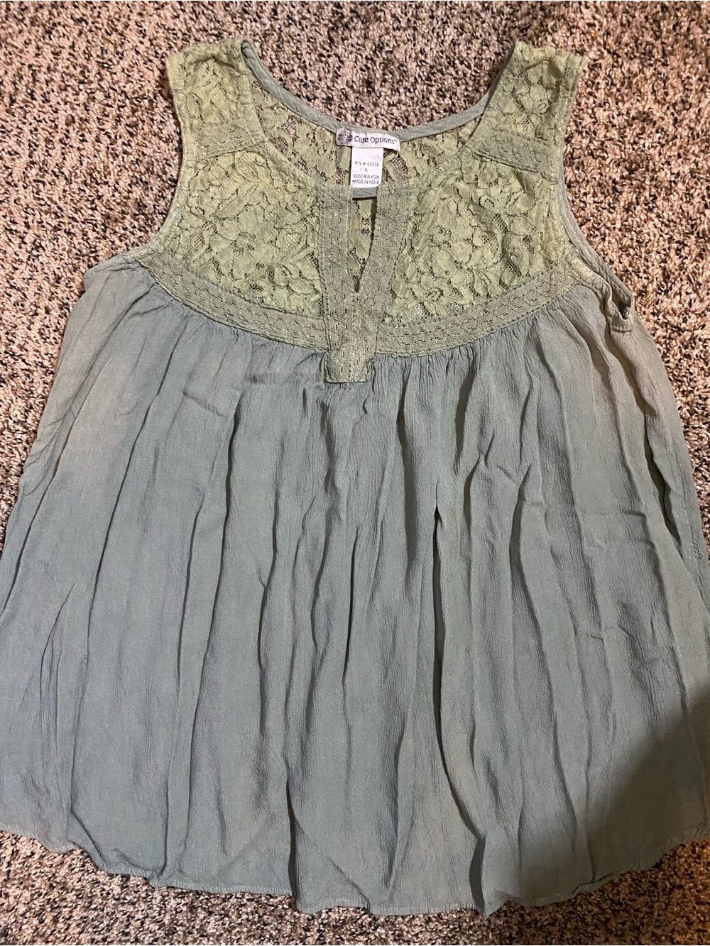 Vintage Cute Options Sage Green Lace Yoke Women's Sleeveless Blouse